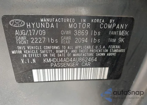2010 Hyundai Elantra Gls z USA, uszkodzony, nr VIN KMHDU4AD4AU862464